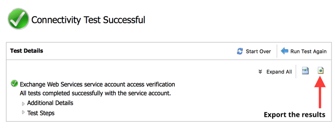After the connectivity test is successful, export the results.
