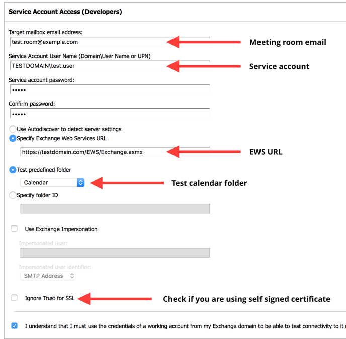 Fill out the required fields under Service Account Access