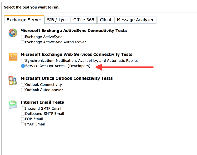 Microsoft Exchange Web Services Connectivity Tests_ Service Account Access